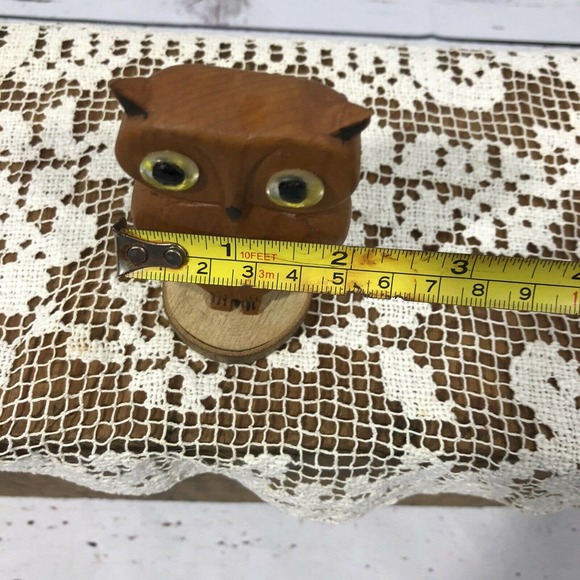 Vintage Hand Carved Owl Set Solid Wood Sculpture - Picture 8 of 8